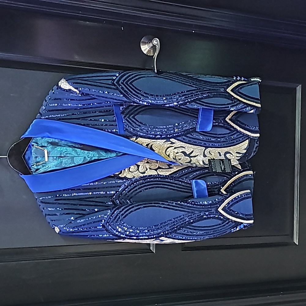 Sequin Men's Blazer Blue and gold